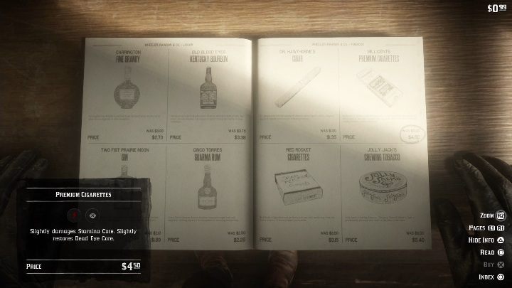 Aby zdobyć paczkę papierosów musisz otworzyć katalog, wejść w Provisions, następnie w dział Tobacco i tam wybrać Premium Cigarettes - Red Dead Redemption 2: Karty kolekcjonerskie - jak szybko zdobyć? - Red Dead Redemption 2 - poradnik do gry