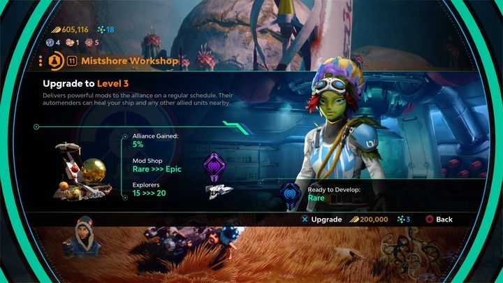 Menu ulepszania warsztatów. - Warsztaty i Zbrojownie w Starlink Battle for Atlas - Starlink Battle for Atlas poradnik do gry