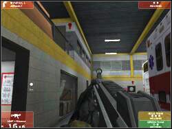 KONIECZNIE zajmij się natomiast terrorystami stojącymi za widocznym na piętrze oknem - Zadanie 5 - OPIS PRZEJŚCIA - Tom Clancys Rainbow Six 3: Raven Shield - poradnik do gry