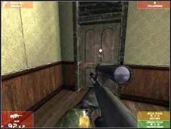 Radziłbym ostrożnie zachowywać się wokół widocznych na screenie drzwi - Zadanie 8 - OPIS PRZEJŚCIA - Tom Clancys Rainbow Six 3: Raven Shield - poradnik do gry