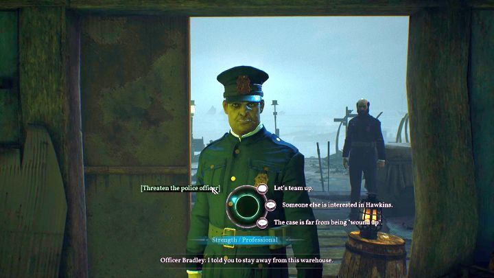 Próba wyjścia z magazynu zakończ się spotkaniem z Oficerem Bradleyem. - Rozdział 2 - Darkwater Port | Solucja Call of Cthulhu - Call of Cthulhu - poradnik do gry