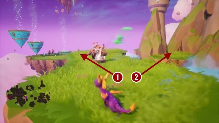 Gdy odbijesz w lewo [1] trafisz na trzy teleport stojące obok siebie - Tkacze marzeń - Solucja Spyro the Dragon - Spyro Reignited Trilogy - poradnik do gry