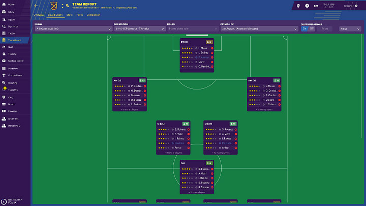 W tej zakładce możesz sprawdzić ilu piłkarzy w klubie może grać na określonej pozycji - Pierwsze kroki w Football Manager 2019 - Football Manager 2019 - poradnik do gry