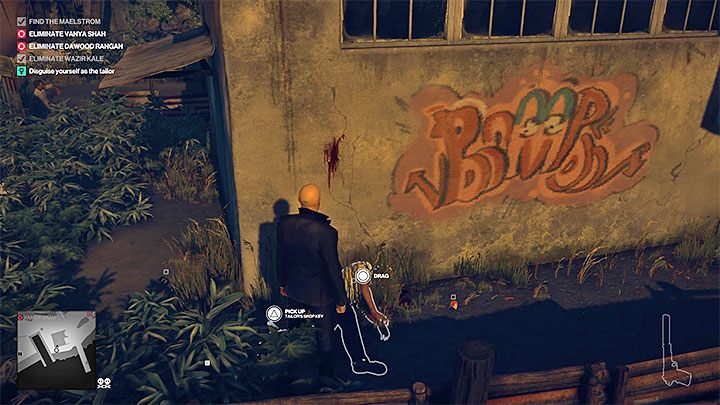 Zauważ, że krawiec zatrzymał się w pobliżu wysoko rosnących roślin - Zadania fabularne w misji Pościg za zjawą | Hitman 2 - Hitman 2 - poradnik do gry