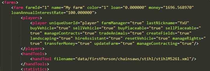 Wewnątrz pliku odnajdźcie jedną z pierwszych linijek <farms> i pod nią zmienną money= - Farming Simulator 19: Dowolna ilość pieniędzy - jak edytować zapis gry? - Farming Simulator 19 - poradnik do gry