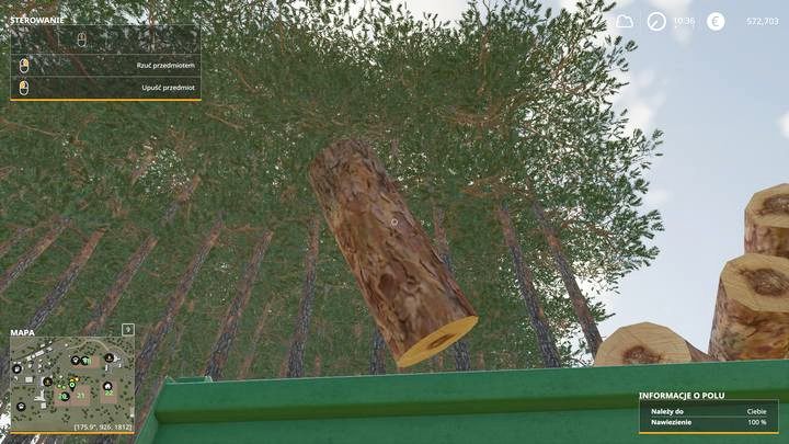 Małe kawałki drzew (metrowe sadzonych, czasem mniejsze kawałki w przypadku nieregularnych drzew) możesz ładować ręcznie - Farming Simulator 19: Obróbka drzew - ścinka, pnie, sprzedaż - Farming Simulator 19 - poradnik do gry
