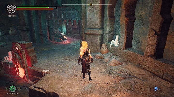 Gdy znajdziesz się w małym pomieszczeniu z bramą, uderz w mechanizm widoczny z lewej strony, aby ją otworzyć - Esencje w grze Darksiders 3 - Darksiders 3 - poradnik do gry