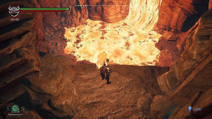 Po rozprawieniu się z łucznikiem zeskocz w dół i przejdź przez widoczny na powyższym obrazku wodospad - Esencje w grze Darksiders 3 - Darksiders 3 - poradnik do gry
