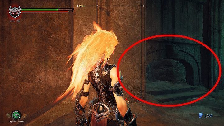 Gdy rozbijesz wazy z lewej strony ściany odkryjesz wąski tunel - Esencje w grze Darksiders 3 - Darksiders 3 - poradnik do gry
