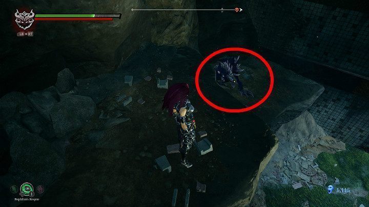 Na półce z lewej strony znajduje się przyczajony przeciwnik, który skoczyłby na Twoje plecy gdybyś zszedł od razu na dół - Zaświaty | Solucja do gry Darksiders 3 - Darksiders 3 - poradnik do gry