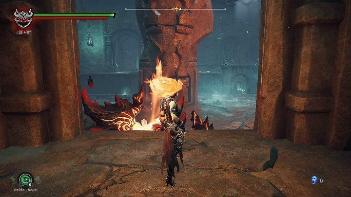 Najprostszym sposobem na zabicie strażnika jest zwabienie go na schody - Esencje cz. 2 - Katakumby | Solucja do gry Darksiders 3 - Darksiders 3 - poradnik do gry