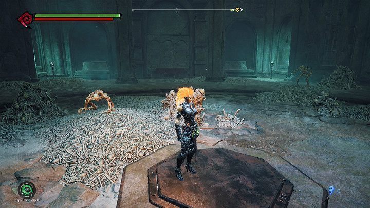 Gdy tylko staniesz na przycisku zewsząd zaczną wychodzisz szkielety - Esencje cz. 2 - Katakumby | Solucja do gry Darksiders 3 - Darksiders 3 - poradnik do gry