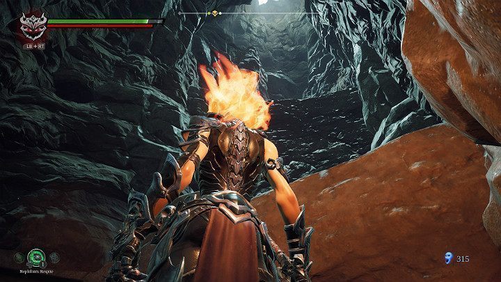 Wskocz na samą górę jaskini przy pomocy podwójnego skoku - Esencje cz. 2 - Katakumby | Solucja do gry Darksiders 3 - Darksiders 3 - poradnik do gry