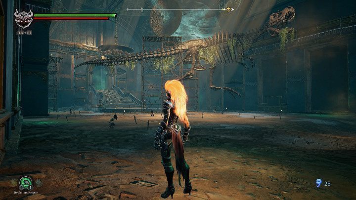 Gdy uda Ci się przeskoczyć pomiędzy wszystkimi pułkami skalnymi, trafisz do obszernej sali muzealnej - Esencje cz. 2 - Katakumby | Solucja do gry Darksiders 3 - Darksiders 3 - poradnik do gry
