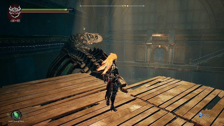 Gdy wylądujesz na rusztowaniu, przejdź na głowę szkieletu dinozaura i zbierz Kępę Mar - Esencje cz. 2 - Katakumby | Solucja do gry Darksiders 3 - Darksiders 3 - poradnik do gry