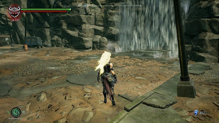 Za wodospadem znajduje się mała grota, a w niej przedmiot do zebrania - Gnijąca sadzawka - Darksiders 3 - poradnik do gry