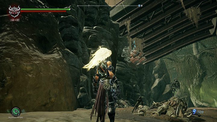 Z lewej strony, pod mostem, znajdziesz dwa gniazda os - Drzewo wisielca - Darksiders 3 - poradnik do gry