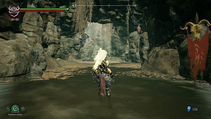 Z prawej strony wisi kokon z Kępą Mar - Zatopiona dzielnica - Darksiders 3 - poradnik do gry