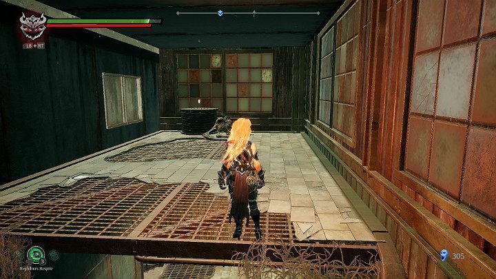 Wykonaj podwójny skok, aby wskoczyć na wyższe piętro tego pomieszczenia i zbierz przedmiot - Zatopiona dzielnica - Darksiders 3 - poradnik do gry