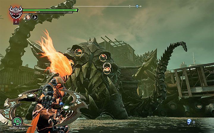 Słabym punktem Krakena są jego oczy - Zniszczona droga - Darksiders 3 - poradnik do gry