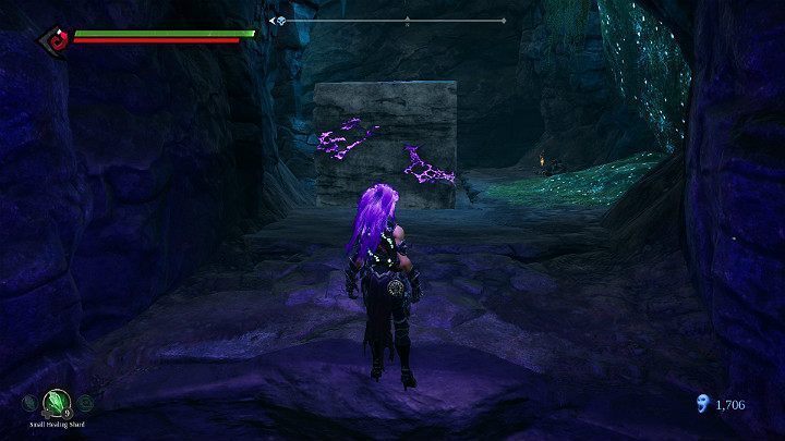 Twoim zadaniem będzie zsunięcie kwadratowego fragmentu skały do wcześniejszego pomieszczenia - Zapomniane jezioro | Solucja do gry Darksiders 3 - Darksiders 3 - poradnik do gry