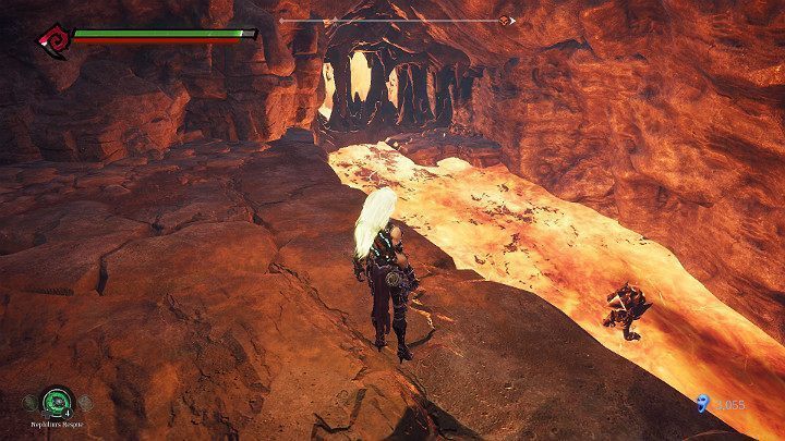 W rzece lawy znajdziesz dwa golemy, które od razu zaczną ciskać w Ciebie pociskami - Wyjście z kanałów | Solucja do gry Darksiders 3 - Darksiders 3 - poradnik do gry