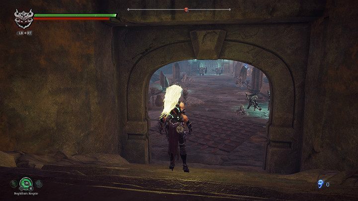 Wychodząc na most musisz uważać na dwóch groźnych, opancerzonych przeciwników, którzy patrolują ten teren - Droga do lokacji Blizna | Solucja do gry Darksiders 3 - Darksiders 3 - poradnik do gry