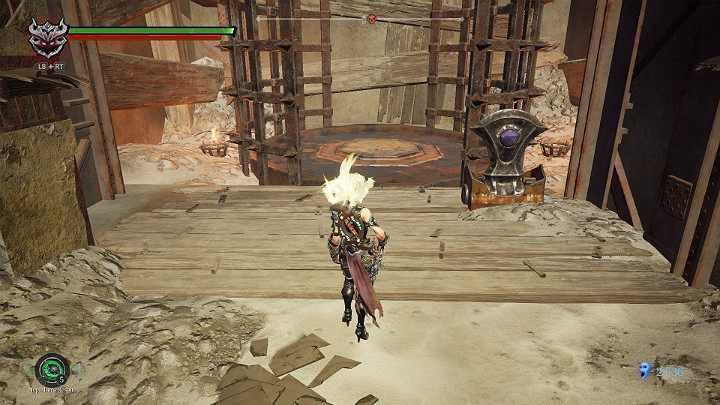 Stań na środku windy, aby wjechać do Sali tronowej Abraxisa - Abraxis i Władca Esencji - Oszczędzić czy zabić | Solucja do gry Darksiders 3 - Darksiders 3 - poradnik do gry