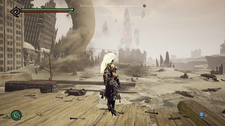 Poczekaj, aż trąba powietrzna przesunie się do punktu widocznego na powyższym obrazku - Niziny - Blizna | Solucja do gry Darksiders 3 - Darksiders 3 - poradnik do gry