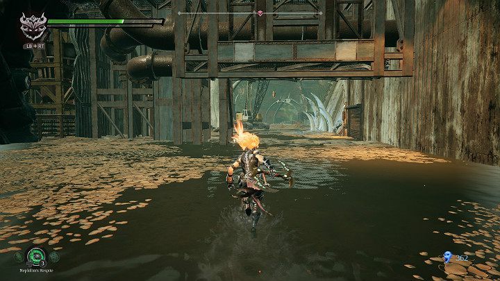 Oślepiony przeciwnik skuli się i otworzy dla Ciebie przejście z prawej strony - Ziemia Kości cz. 2 (Zatopiona dzielnica) | Solucja do gry Darksiders 3 - Darksiders 3 - poradnik do gry