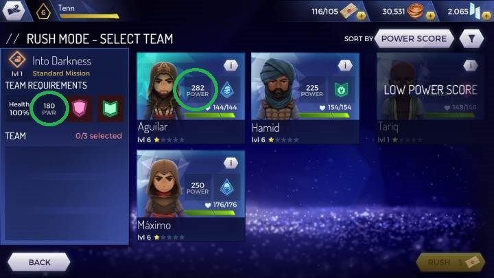 Kolejnym wymaganiem jest siła bohatera - Tryb Rush w Assassins Creed Rebellion - Assassins Creed Rebellion - poradnik do gry