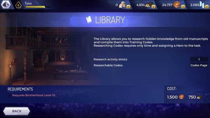 Po osiągnięciu 10 poziomu doświadczenia odblokujesz Library, ta umożliwia wytwarzanie Training Codex - Jak rozwijać bohatera w Assassins Creed Rebellion? - Assassins Creed Rebellion - poradnik do gry