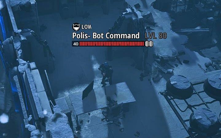 Wewnątrz fortu ukrywa się pojedynczy Polis-Bot Command - to silniejsza odmiana Enforcera, która oprócz posiadania plecaka odrzutowego korzysta także z karabinu snajperskiego - Dolina Stali | Solucja Mutant Year Zero Seed of Evil - Mutant Year Zero - poradnik do gry