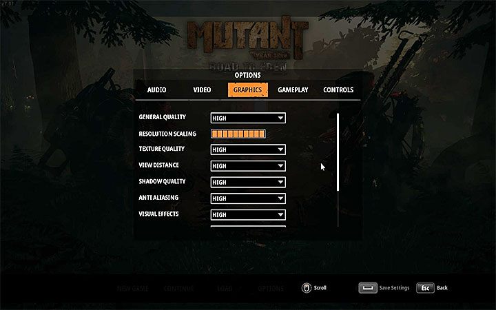 Lista opcji ustawień grafiki w pecetowej wersji Mutant Year Zero nie jest bardzo długa, ale zawiera wszystkie najważniejsze pozycje - Wymagania sprzętowe Mutant Year Zero - Mutant Year Zero - poradnik do gry