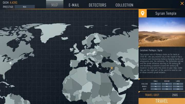 Mapa świata, wraz ze wszystkimi dostępnymi lokacjami. - Jak odblokowywać nowe tereny w Treasure Hunter Simulator? - Treasure Hunter Simulator - poradnik do gry