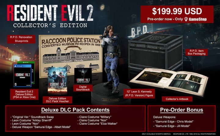 Fizyczna edycja kolekcjonerska przeznaczona na rynki amerykański oraz kanadyjski oferowana jest do zakupu wyłącznie przez sieci sklepów GameStop oraz EB Games - Resident Evil 2 - poradnik do gry