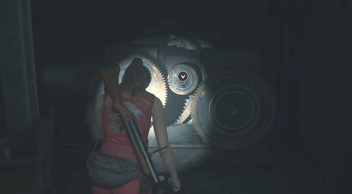 Miejsce na duży tryb - opuszcza schody - Jak rozwiązać zagadkę z wieżą zegarową w Resident Evil 2? - Resident Evil 2 - poradnik do gry