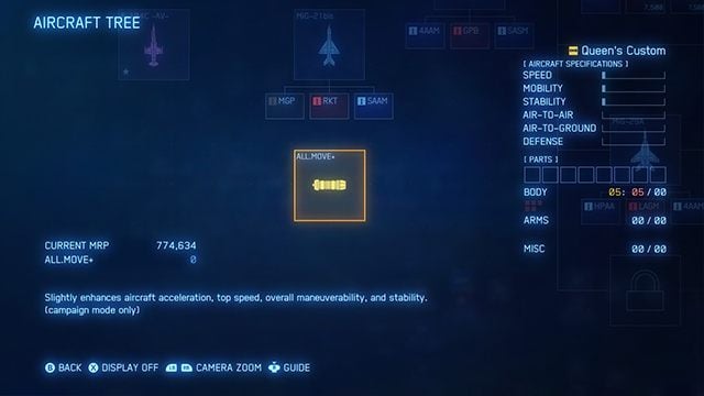 Queens Custom dostaniemy w prezencie. Dzięki niej poprawimy trochę osiągi naszego samolotu aż w trzech kategoriach. - Najlepsze części i uzbrojenie specjalne w Ace Combat 7 - Ace Combat 7 Skies Unknown - poradnik do gry