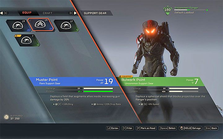 Sprzęt wsparcia (Support Gear) - Bezpiecznym rozwiązaniem jest w tym przypadku postawienie na umiejętność Bulwark Point, która pozwala na wygenerowanie sferycznej tarczy i może zabezpieczyć Twojego javelina oraz javeliny sojuszników przed pociskami wystrzeliwanymi przez przeciwników - Łowca - klasa javelina w Anthem - Anthem - poradnik do gry