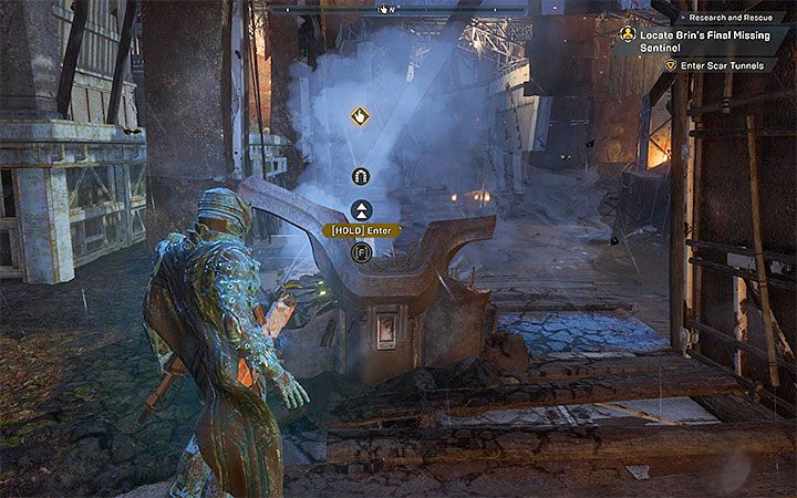 Po zakończonej bitwie zlokalizuj wejście do tuneli Skarów (Scar Tunnels) - jest ono na terenie portu i pokazuje je dołączony obrazek - Gwardziści - Sentinels - Misje poboczne w Anthem - Anthem - poradnik do gry