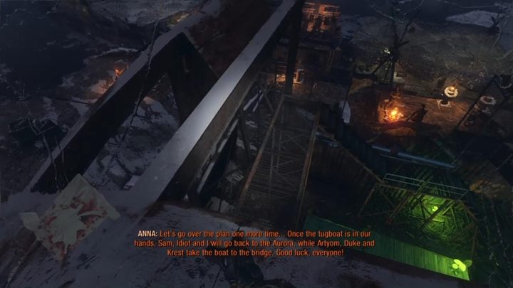Udaj się we wzkane miejsce, a następnie wespnij się drabinami i schodami na szczyt dźwigu - Metro Exodus: Kradzież łodzi w porcie, Wołga - solucja - Metro Exodus - poradnik do gry
