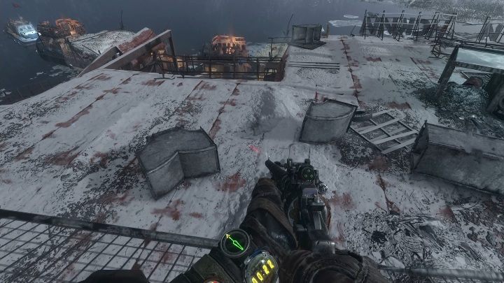 Po dotarciu z Anną w okolice łodzi powoli zeskocz na dół - Metro Exodus: Kradzież łodzi w porcie, Wołga - solucja - Metro Exodus - poradnik do gry