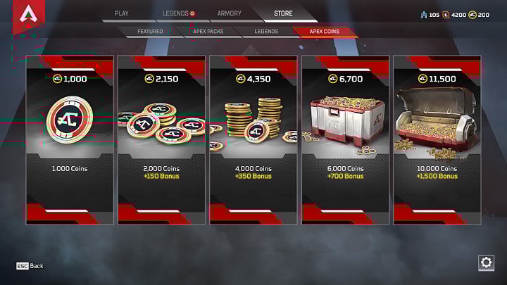 Monety Apex możesz zakupić wewnątrz gry, za prawdziwe pieniądze - Waluty w grze - Mikrotransakcje - Apex Legends - poradnik do gry