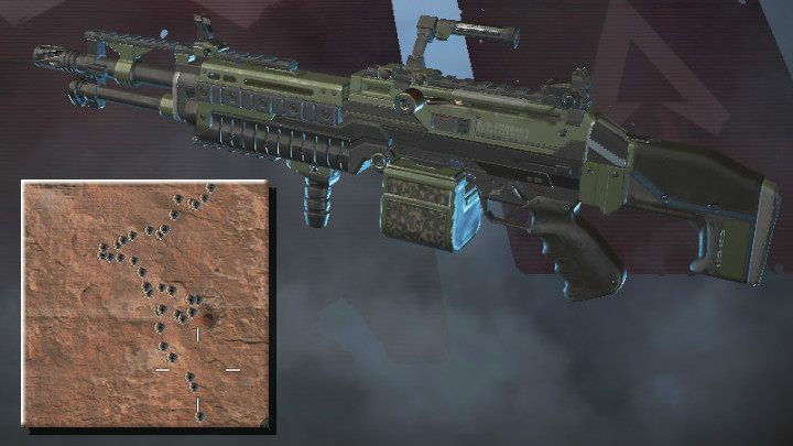 Na powyższym obrazku zaprezentowano rozrzut pocisków dla broni M600 Spitfire ze średniego dystansu - Lekkie karabiny maszynowe w Apex Legends - Apex Legends - poradnik do gry