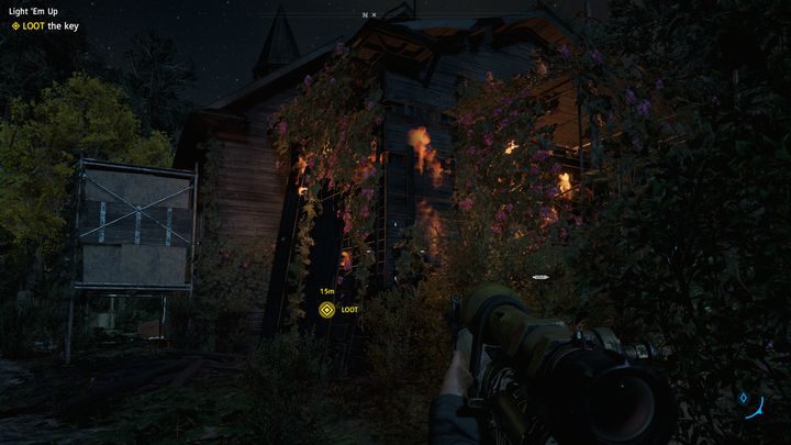 W momencie, gdy budynek zajmie się ogniem otworzy się przejście do niedostępnej wcześniej strefy - Niech Płoną | Ukryte skarby w Far Cry New Dawn - Far Cry New Dawn - poradnik do gry