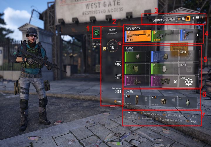 Zdjęcie przedstawia ekran ekwipunku w grze. - Interfejs Division 2 - The Division 2 - poradnik do gry