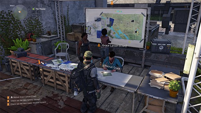 Zdjęcie przedstawia miejsce, w którym rekrutujesz nowego członka załogi, odpowiedzialnego za zarządzanie klanem (Osada Teatr). - Jak odblokować klan w Division 2? - The Division 2 - poradnik do gry