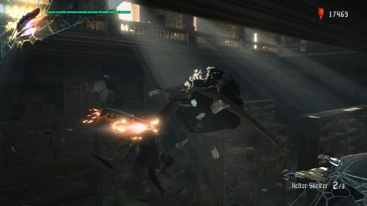 By kontynuować, przejdź przez dziurę w ścianie i wejdź do biblioteki - Misja 03 - Latający łowca - Solucja Devil May Cry 5 - Devil May Cry 5 - poradnik do gry