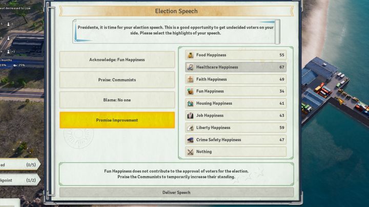 Lista dostępnych obietnic wyborczych. - Polityka i konstytucja w Tropico 6 - Tropico 6 - poradnik do gry