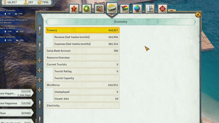 Economy zawiera informacje odnośnie stanu twojego gospodarki - Almanach w Tropico 6 - Tropico 6 - poradnik do gry